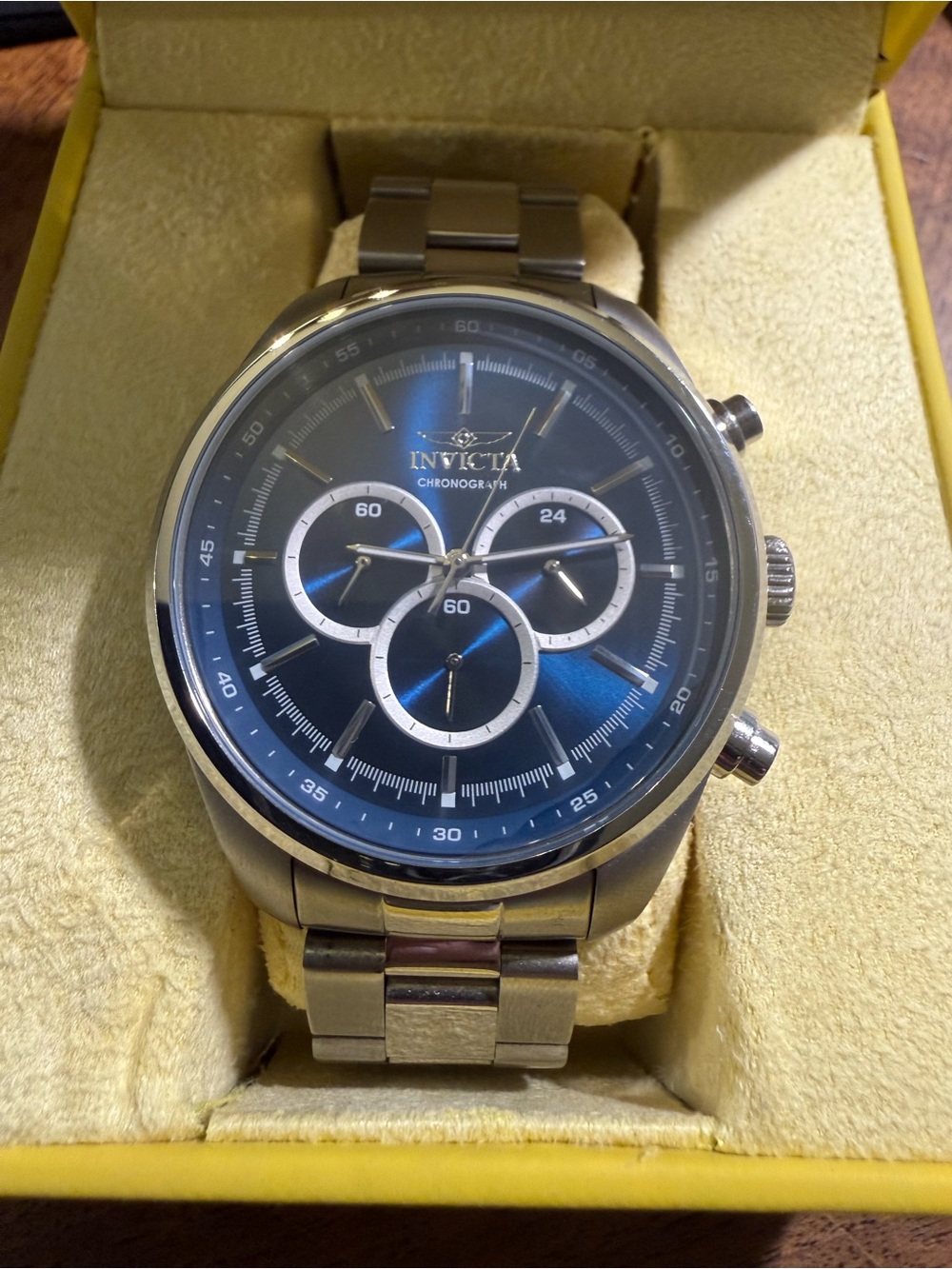 Invicta Men’s Blue Dial Specialty Chronograph with Silver Bracelet 48mm